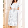 image:imageEkouaer Cotton Nightgowns for Women Long Night Gown Short Sleeve Sleepdress Victorian Sleepwear Nightdress with PocketsBlue Flowers