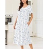 image:imageEkouaer Cotton Nightgowns for Women Long Night Gown Short Sleeve Sleepdress Victorian Sleepwear Nightdress with PocketsBlue Flowers