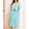 image:imageEkouaer Cotton Nightgowns for Women Long Night Gown Short Sleeve Sleepdress Victorian Sleepwear Nightdress with PocketsGreen Flowers