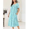 image:imageEkouaer Cotton Nightgowns for Women Long Night Gown Short Sleeve Sleepdress Victorian Sleepwear Nightdress with PocketsGreen Flowers
