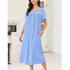 image:imageEkouaer Cotton Nightgowns for Women Long Night Gown Short Sleeve Sleepdress Victorian Sleepwear Nightdress with PocketsLight Blue
