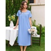 image:imageEkouaer Cotton Nightgowns for Women Long Night Gown Short Sleeve Sleepdress Victorian Sleepwear Nightdress with PocketsLight Blue
