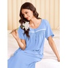 image:imageEkouaer Cotton Nightgowns for Women Long Night Gown Short Sleeve Sleepdress Victorian Sleepwear Nightdress with PocketsLight Blue