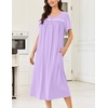 image:imageEkouaer Cotton Nightgowns for Women Long Night Gown Short Sleeve Sleepdress Victorian Sleepwear Nightdress with PocketsLilac Purple