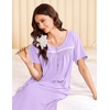image:imageEkouaer Cotton Nightgowns for Women Long Night Gown Short Sleeve Sleepdress Victorian Sleepwear Nightdress with PocketsLilac Purple