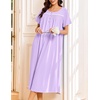 image:imageEkouaer Cotton Nightgowns for Women Long Night Gown Short Sleeve Sleepdress Victorian Sleepwear Nightdress with PocketsLilac Purple