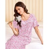 image:imageEkouaer Cotton Nightgowns for Women Long Night Gown Short Sleeve Sleepdress Victorian Sleepwear Nightdress with PocketsPink Floral