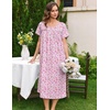 image:imageEkouaer Cotton Nightgowns for Women Long Night Gown Short Sleeve Sleepdress Victorian Sleepwear Nightdress with PocketsPink Floral
