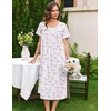 image:imageEkouaer Cotton Nightgowns for Women Long Night Gown Short Sleeve Sleepdress Victorian Sleepwear Nightdress with PocketsPink Flowers