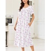 image:imageEkouaer Cotton Nightgowns for Women Long Night Gown Short Sleeve Sleepdress Victorian Sleepwear Nightdress with PocketsPink Flowers