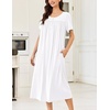 image:imageEkouaer Cotton Nightgowns for Women Long Night Gown Short Sleeve Sleepdress Victorian Sleepwear Nightdress with PocketsWhite