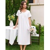 image:imageEkouaer Cotton Nightgowns for Women Long Night Gown Short Sleeve Sleepdress Victorian Sleepwear Nightdress with PocketsWhite