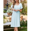 image:imageEkouaer Cotton Nightgowns for Women Short Sleeve House Dress Pleated Night Gown Button Sleep Shirt Ladies NightdressBaby Blue