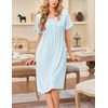 image:imageEkouaer Cotton Nightgowns for Women Short Sleeve House Dress Pleated Night Gown Button Sleep Shirt Ladies NightdressBaby Blue