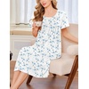 image:imageEkouaer Cotton Nightgowns for Women Short Sleeve House Dress Pleated Night Gown Button Sleep Shirt Ladies NightdressFloral Blue White