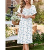 image:imageEkouaer Cotton Nightgowns for Women Short Sleeve House Dress Pleated Night Gown Button Sleep Shirt Ladies NightdressFloral Blue White
