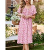 image:imageEkouaer Cotton Nightgowns for Women Short Sleeve House Dress Pleated Night Gown Button Sleep Shirt Ladies NightdressFloral Pink