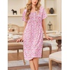 image:imageEkouaer Cotton Nightgowns for Women Short Sleeve House Dress Pleated Night Gown Button Sleep Shirt Ladies NightdressFloral Pink