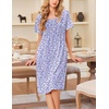 image:imageEkouaer Cotton Nightgowns for Women Short Sleeve House Dress Pleated Night Gown Button Sleep Shirt Ladies NightdressFloral Purple