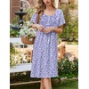 image:imageEkouaer Cotton Nightgowns for Women Short Sleeve House Dress Pleated Night Gown Button Sleep Shirt Ladies NightdressFloral Purple