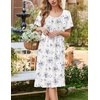 image:imageEkouaer Cotton Nightgowns for Women Short Sleeve House Dress Pleated Night Gown Button Sleep Shirt Ladies NightdressFloral Purple White