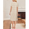 image:imageEkouaer Cotton Nightgowns for Women Short Sleeve House Dress Pleated Night Gown Button Sleep Shirt Ladies NightdressFloral Yellow