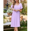 image:imageEkouaer Cotton Nightgowns for Women Short Sleeve House Dress Pleated Night Gown Button Sleep Shirt Ladies NightdressLavender Purple
