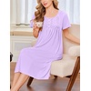 image:imageEkouaer Cotton Nightgowns for Women Short Sleeve House Dress Pleated Night Gown Button Sleep Shirt Ladies NightdressLavender Purple