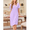 image:imageEkouaer Cotton Nightgowns for Women Short Sleeve House Dress Pleated Night Gown Button Sleep Shirt Ladies NightdressLavender Purple