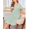 image:imageEkouaer Cotton Nightgowns for Women Short Sleeve House Dress Pleated Night Gown Button Sleep Shirt Ladies NightdressLight Green