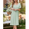 image:imageEkouaer Cotton Nightgowns for Women Short Sleeve House Dress Pleated Night Gown Button Sleep Shirt Ladies NightdressLight Green