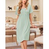 image:imageEkouaer Cotton Nightgowns for Women Short Sleeve House Dress Pleated Night Gown Button Sleep Shirt Ladies NightdressLight Green
