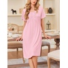 image:imageEkouaer Cotton Nightgowns for Women Short Sleeve House Dress Pleated Night Gown Button Sleep Shirt Ladies NightdressLight Pink