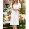 image:imageEkouaer Cotton Nightgowns for Women Short Sleeve House Dress Pleated Night Gown Button Sleep Shirt Ladies NightdressWhite