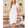 image:imageEkouaer Cotton Nightgowns for Women Short Sleeve House Dress Pleated Night Gown Button Sleep Shirt Ladies NightdressWhite