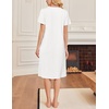 image:imageEkouaer Cotton Nightgowns for Women Short Sleeve House Dress Pleated Night Gown Button Sleep Shirt Ladies NightdressWhite
