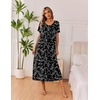 image:imageEkouaer Long Nightgowns for Women 3 Pack Night Gown Short Sleeve House Dress V Neck Lounge Dress Plus Size Sleep ShirtsBlack FloralGreyBlue