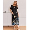 image:imageEkouaer Long Nightgowns for Women 3 Pack Night Gown Short Sleeve House Dress V Neck Lounge Dress Plus Size Sleep ShirtsBlackGreyBlack Butterfly