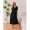 image:imageEkouaer Long Nightgowns for Women 3 Pack Night Gown Short Sleeve House Dress V Neck Lounge Dress Plus Size Sleep ShirtsBlackGreyGrey Stripe