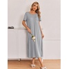 image:imageEkouaer Long Nightgowns for Women 3 Pack Night Gown Short Sleeve House Dress V Neck Lounge Dress Plus Size Sleep ShirtsBlackGreyGrey Stripe