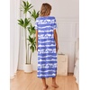 image:imageEkouaer Long Nightgowns for Women 3 Pack Night Gown Short Sleeve House Dress V Neck Lounge Dress Plus Size Sleep ShirtsTie Dye BlueWhite FloralGreen Flower