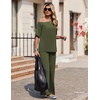 image:imageEkouaer Lounge Sets for Women Off ShoulderRight Short Sleeve Tops and Long Pants 2 Piece Set Summer Soft Matching OutfitArmy Green