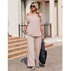 image:imageEkouaer Lounge Sets for Women Off ShoulderRight Short Sleeve Tops and Long Pants 2 Piece Set Summer Soft Matching OutfitBeige
