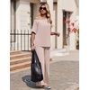 image:imageEkouaer Lounge Sets for Women Off ShoulderRight Short Sleeve Tops and Long Pants 2 Piece Set Summer Soft Matching OutfitBeige