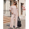 image:imageEkouaer Lounge Sets for Women Off ShoulderRight Short Sleeve Tops and Long Pants 2 Piece Set Summer Soft Matching OutfitBeige