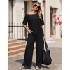 image:imageEkouaer Lounge Sets for Women Off ShoulderRight Short Sleeve Tops and Long Pants 2 Piece Set Summer Soft Matching OutfitBlack