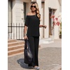 image:imageEkouaer Lounge Sets for Women Off ShoulderRight Short Sleeve Tops and Long Pants 2 Piece Set Summer Soft Matching OutfitBlack