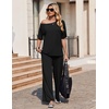 image:imageEkouaer Lounge Sets for Women Off ShoulderRight Short Sleeve Tops and Long Pants 2 Piece Set Summer Soft Matching OutfitBlack