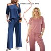 image:imageEkouaer Lounge Sets for Women Off ShoulderRight Short Sleeve Tops and Long Pants 2 Piece Set Summer Soft Matching OutfitBlue