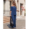 image:imageEkouaer Lounge Sets for Women Off ShoulderRight Short Sleeve Tops and Long Pants 2 Piece Set Summer Soft Matching OutfitBlue
